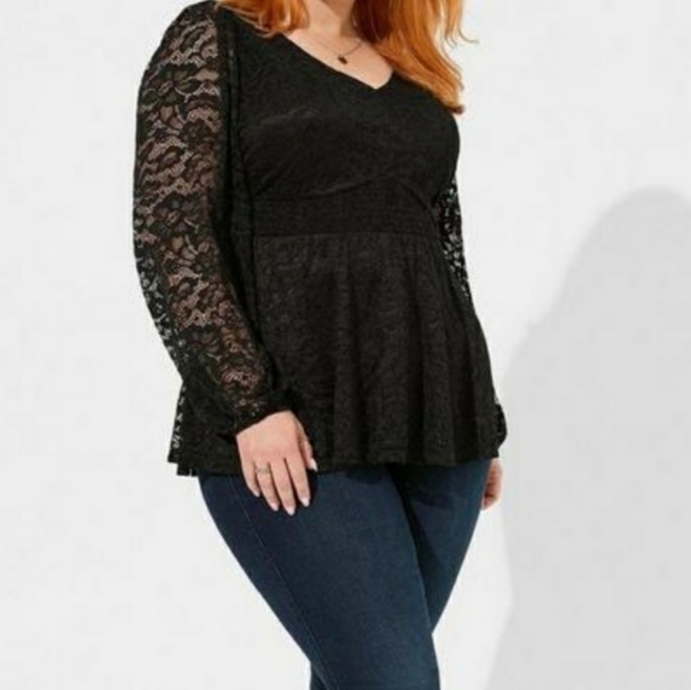 Torrid Lace & Smocked Waist Top